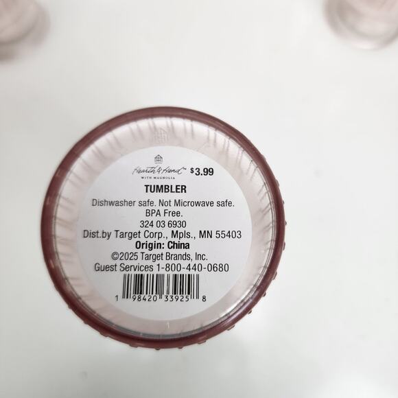 Hearth & Hand with Magnolia Set of 4 Plastic Pink Wine Goblets & 1 Tumbler NWT - Picture 3 of 11